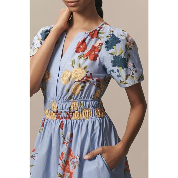 nwt by ANTHRPOLOGIE sz 2X Somerset Maxi Dress: Blue Floral Motif - Picture 2 of 4